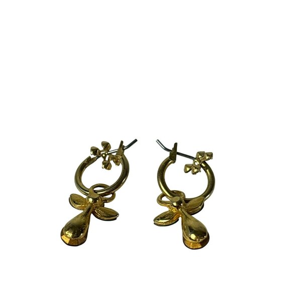 Goldtone Hoop Earrings With Red Green Rhinestone Angel Charms 1.25 inch - Picture 2 of 3